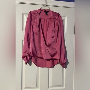 White House Black Market Fuchsia Surplice Long-Sleeve Blouse